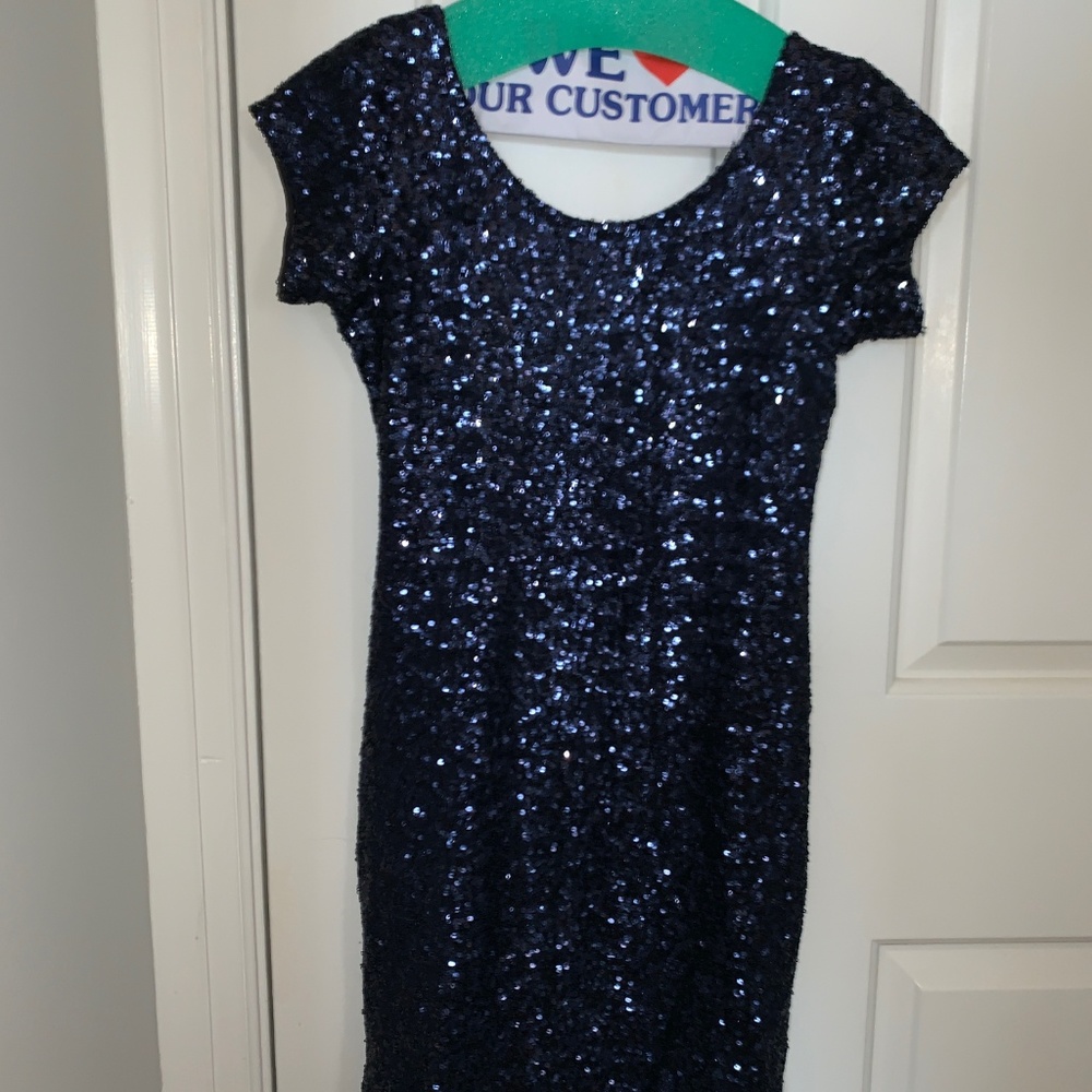 Backstage Navy Blue Sequin Dress